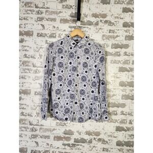 Barbour Button Up Shirt Womens Medium Blue Compass Yacht Boat Celestial